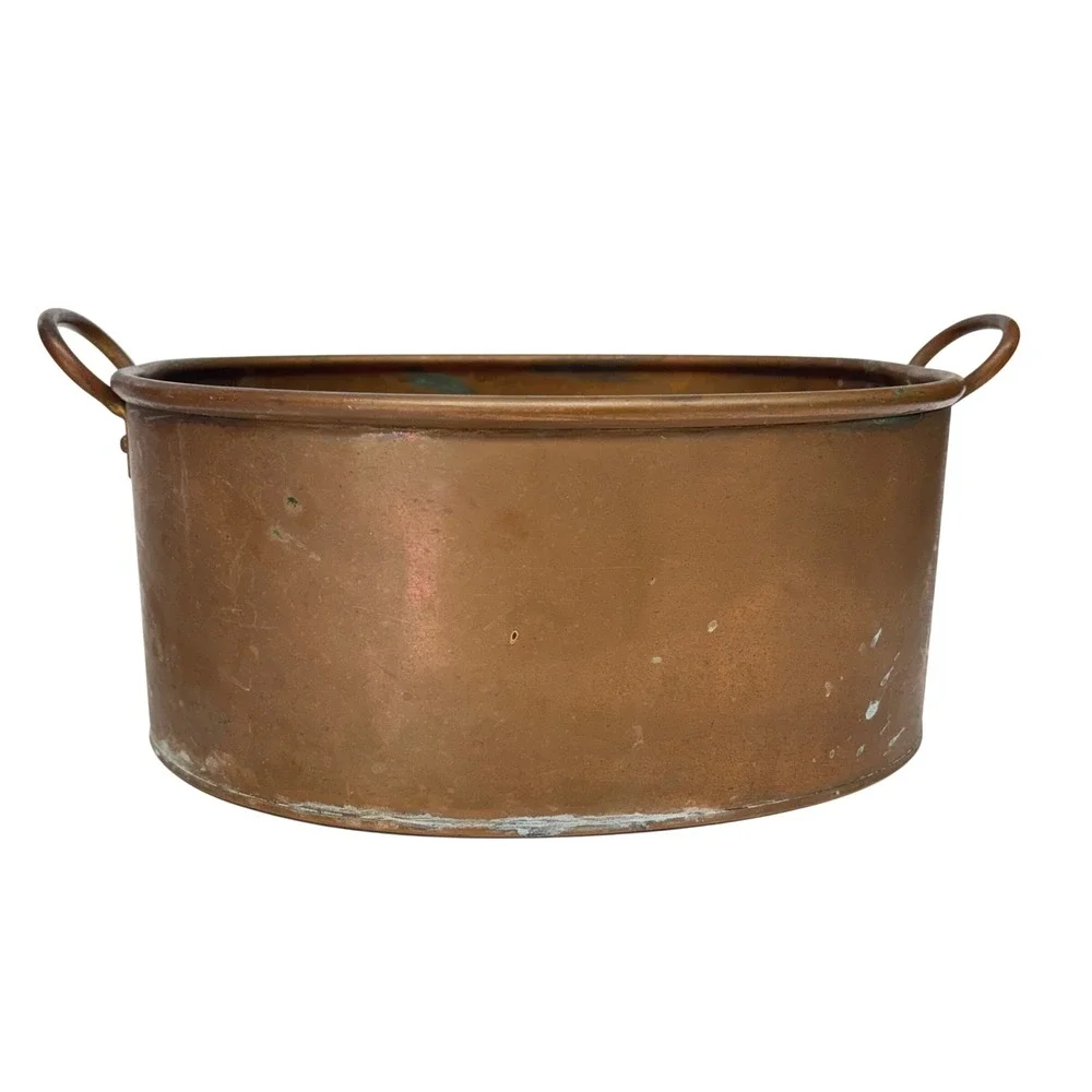 Antique Large Copper Oval Planter Handles Rustic Farmhouse Decor *Read Vintage